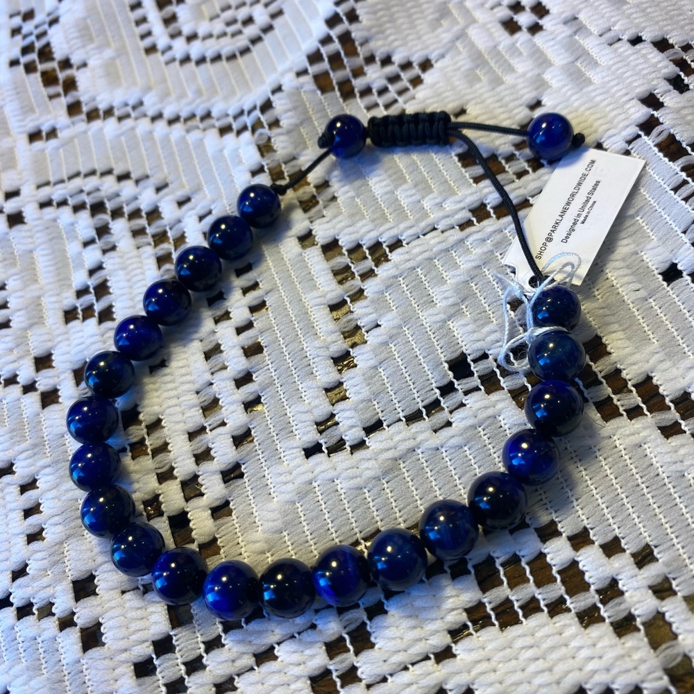 NWT UNISEX BLUE TIGER EYE BEADED ADJUSTABLE TO FIT OTTO MEN AND WOMEN - Picture 5 of 13